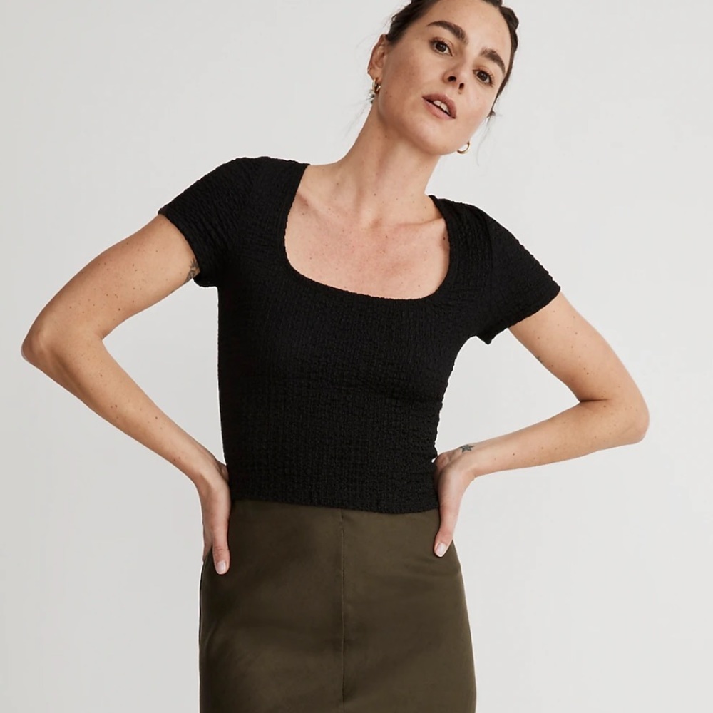 Madewell Black Short Sleeve Popcorn Top